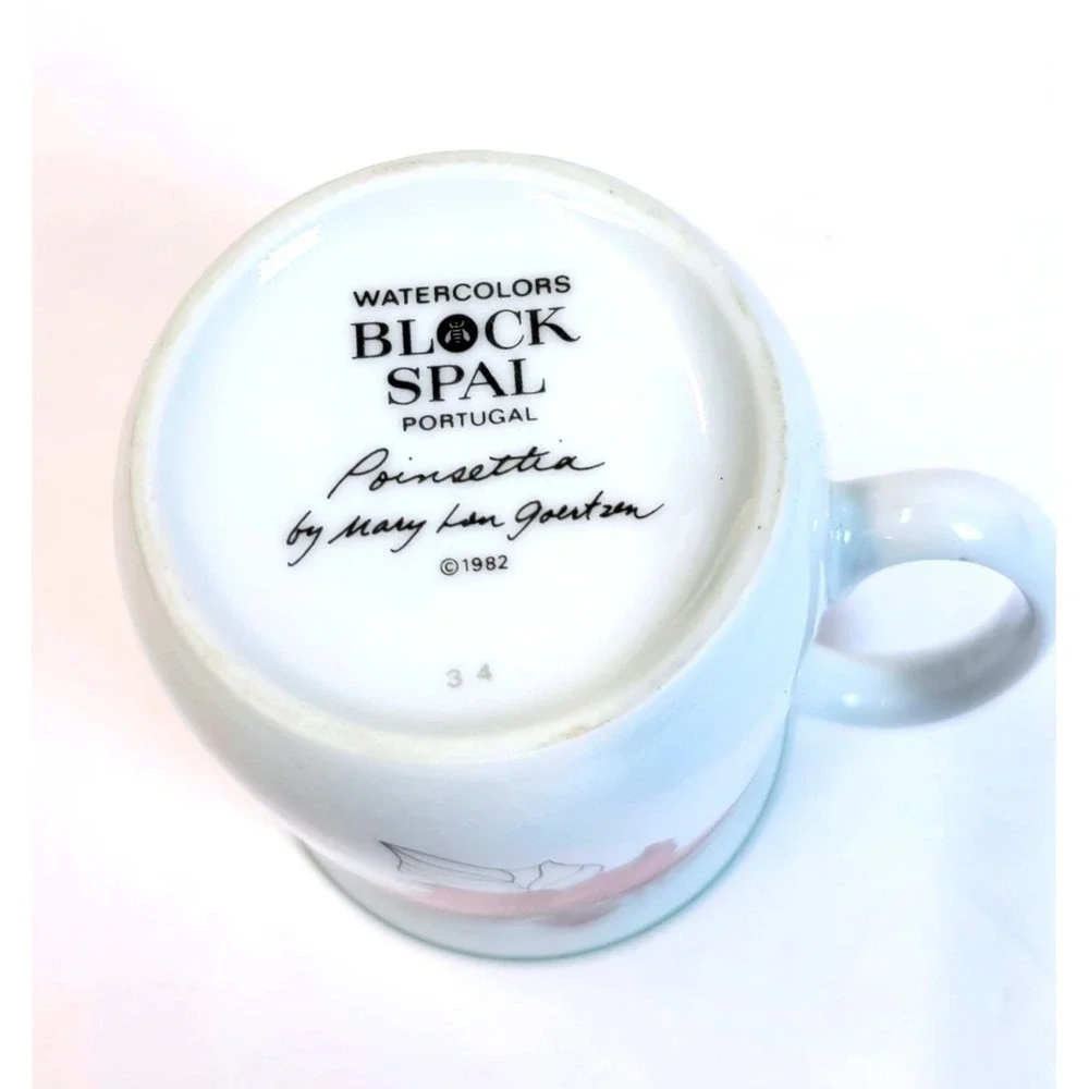 Vintage 1982 Block Spal Poinsettia Beer Mug Christmas Porcelain White Portugal